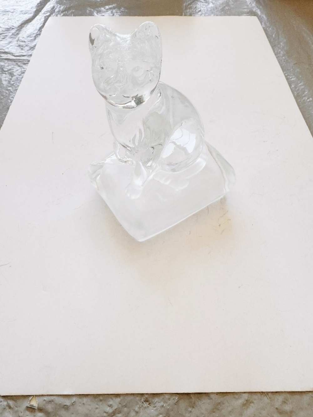 Cristal d'Arques French Clear Crystal Kitty Cat Statue Frosted Base Decor 5.5"